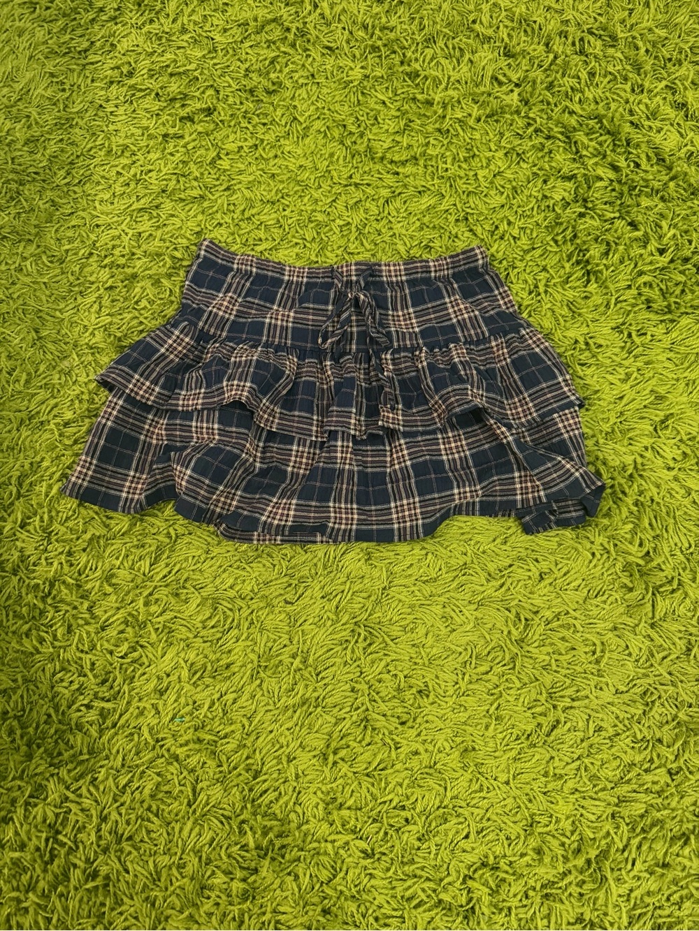 iris Navy & Beige Plaid Ruffle Mini Skirt